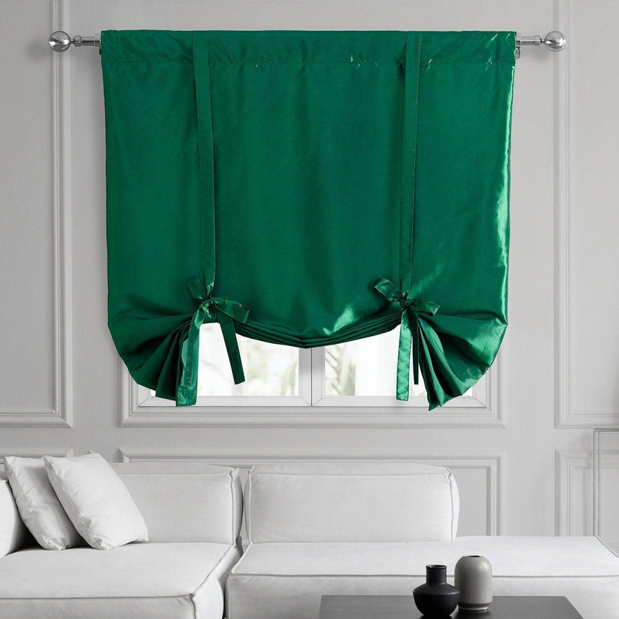 Emerald Green Solid Faux Silk Taffeta Tie-Up Window Shade