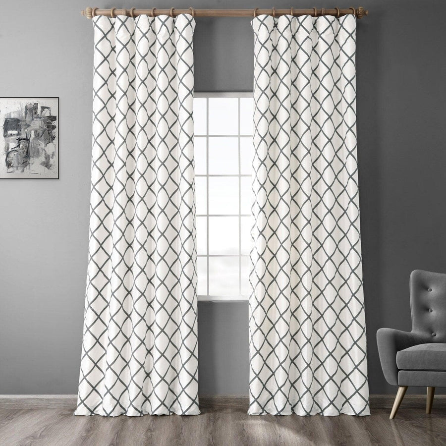 Pavillion Cream & Grey Designer Flocked Curtain
