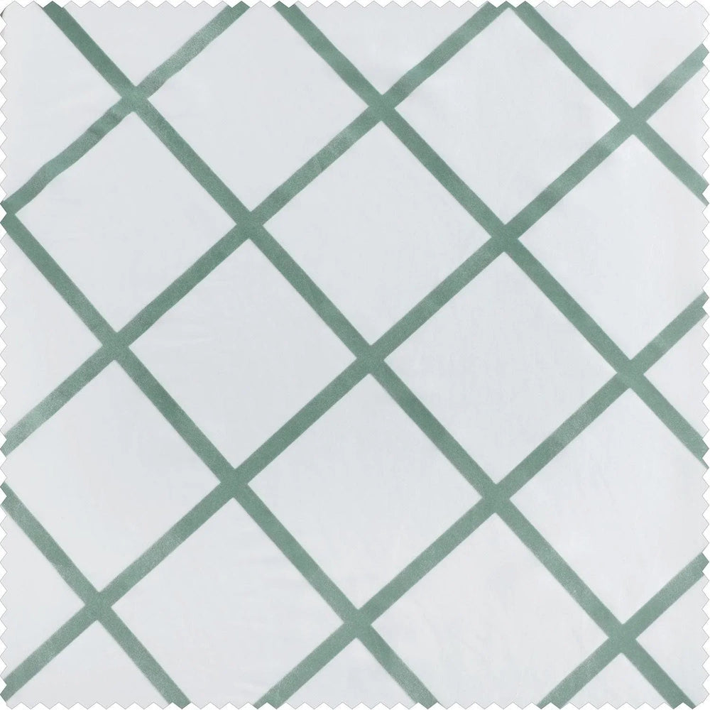 Pavillion White & Green Designer Flocked Swatch - HalfPriceDrapes.com