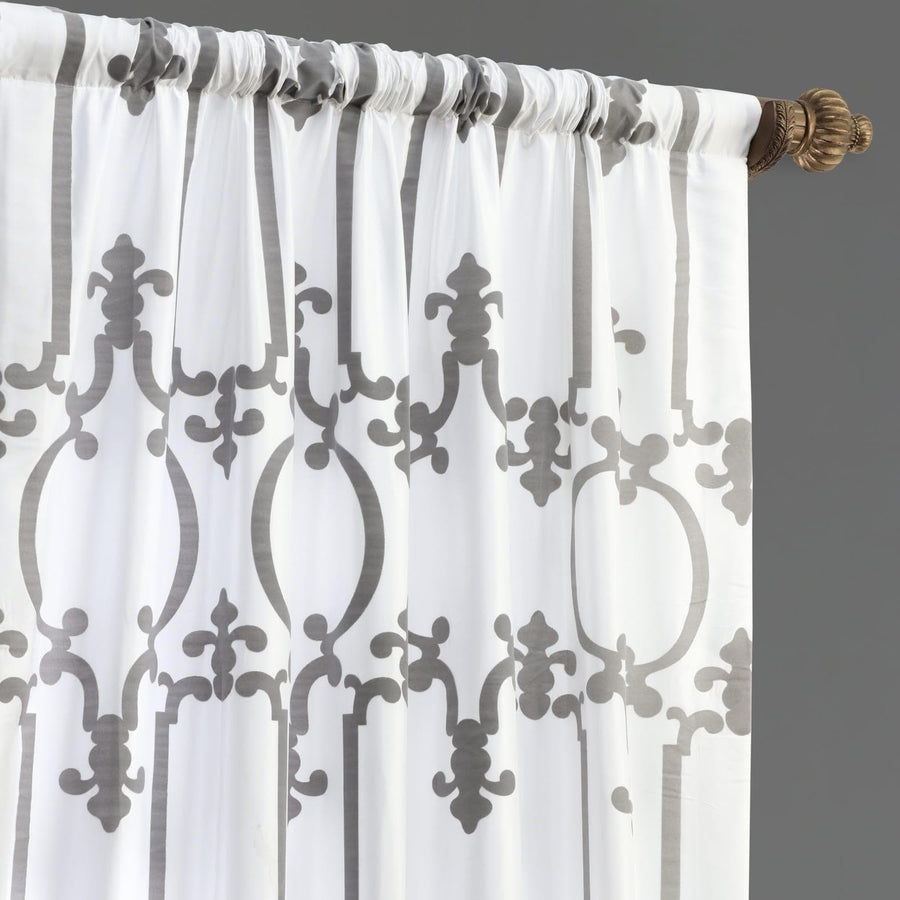 Royal Gate Off White & Silver Designer Flocked Curtain - HalfPriceDrapes.com