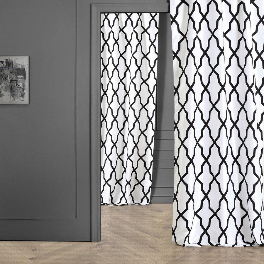 Pinnacle White & Black Designer Flocked Curtain
