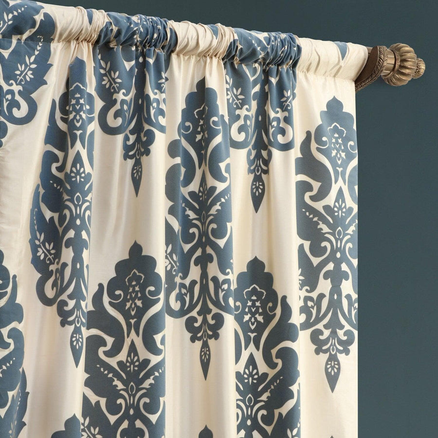 Francesca Grey and Blue Designer Flocked Curtain