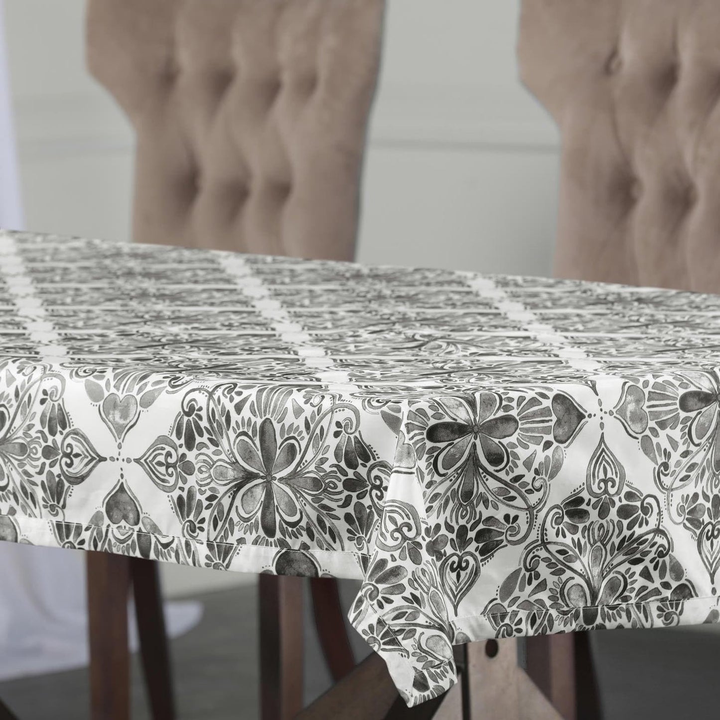 Tiera Grey Designer Faux Silk Taffeta Outdoor Table Cloth - HalfPriceDrapes.com