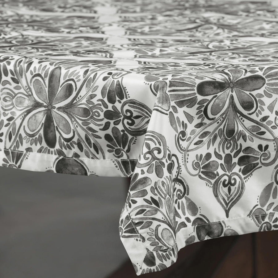 Tiera Grey Designer Faux Silk Taffeta Outdoor Table Cloth - HalfPriceDrapes.com