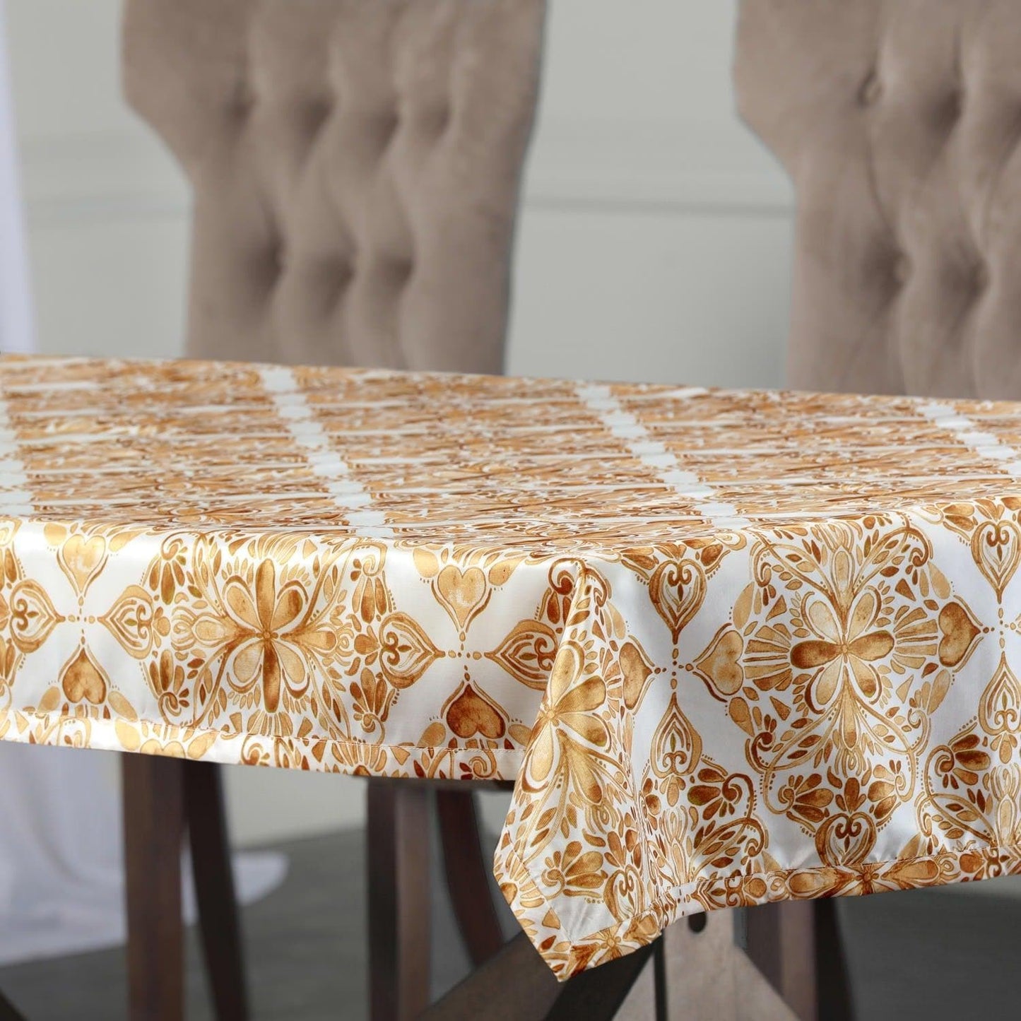 Tiera Gold Designer Faux Silk Taffeta Outdoor Table Cloth - HalfPriceDrapes.com
