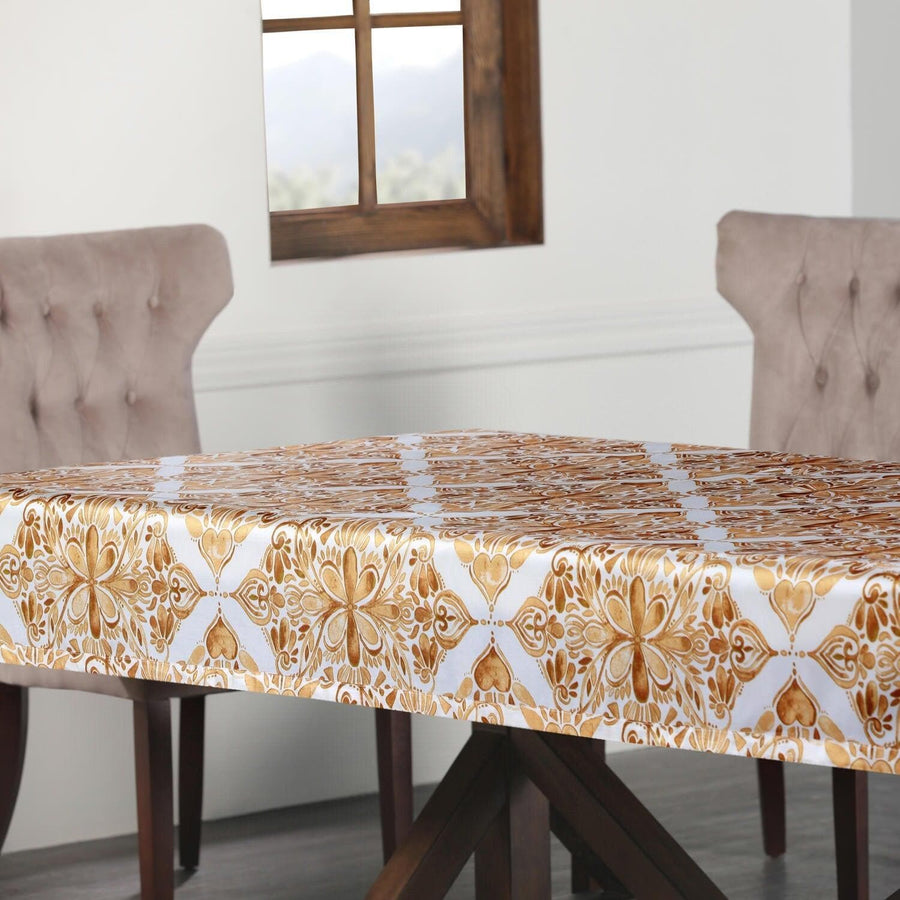 Tiera Gold Designer Faux Silk Taffeta Outdoor Table Cloth - HalfPriceDrapes.com