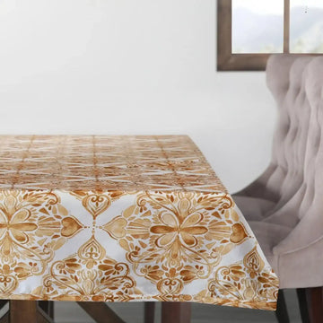 Tiera Gold Designer Faux Silk Taffeta Outdoor Table Cloth - HalfPriceDrapes.com