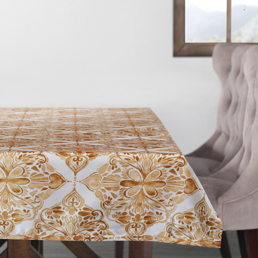 Tiera Gold Designer Faux Silk Taffeta Outdoor Table Cloth - HalfPriceDrapes.com