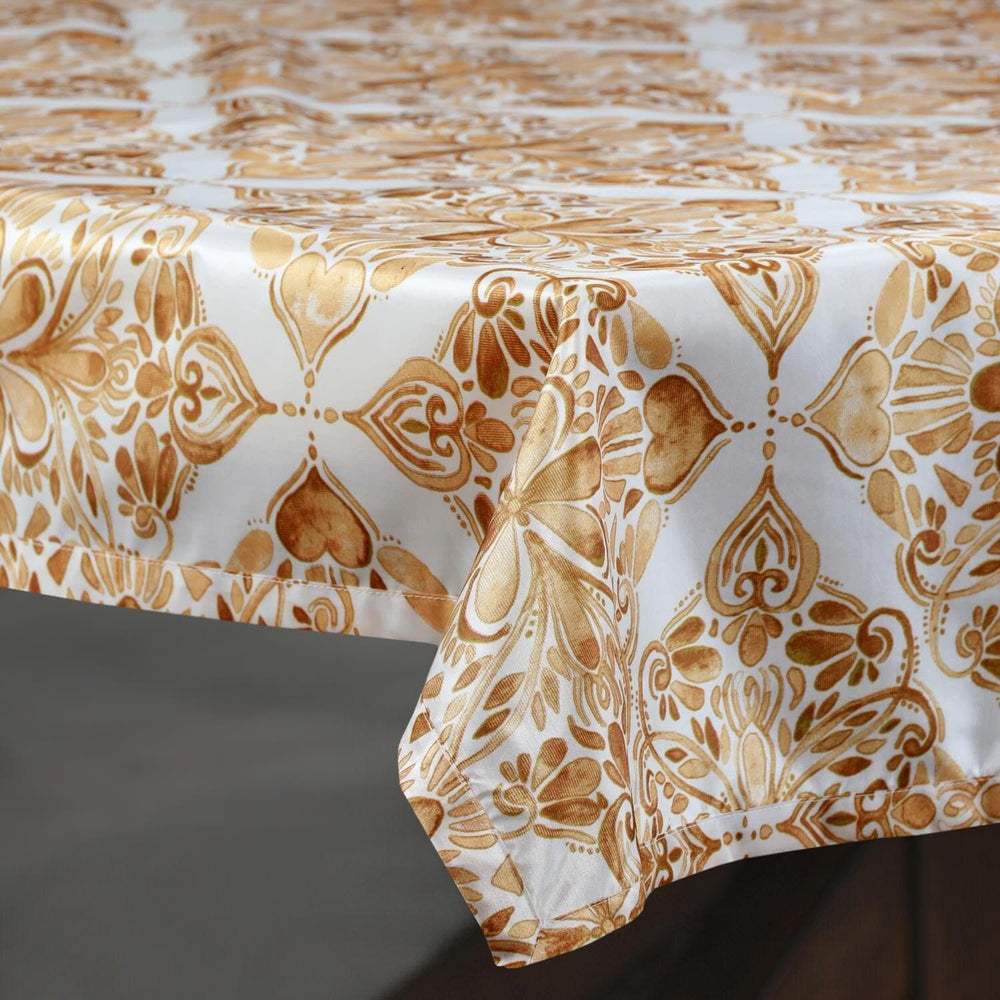 Tiera Gold Designer Faux Silk Taffeta Outdoor Table Cloth - HalfPriceDrapes.com