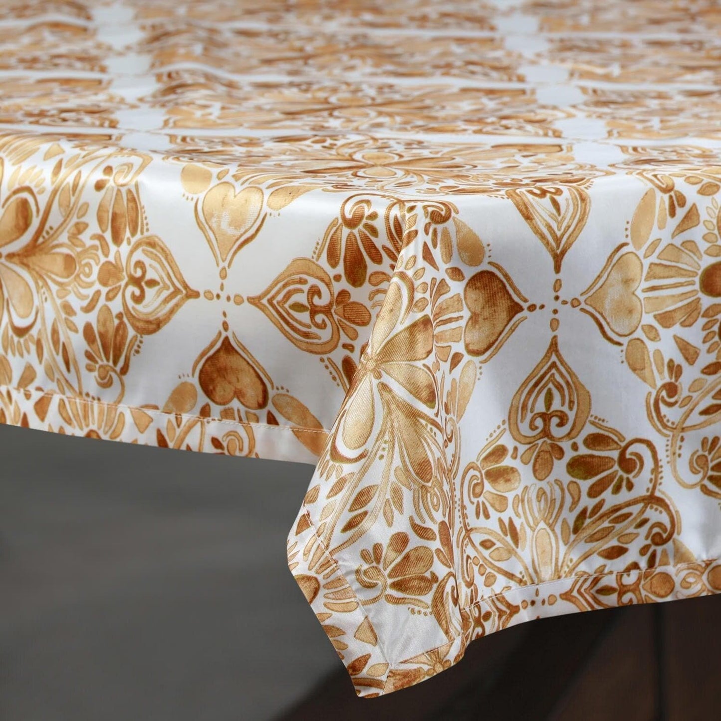 Tiera Gold Designer Faux Silk Taffeta Outdoor Table Cloth - HalfPriceDrapes.com