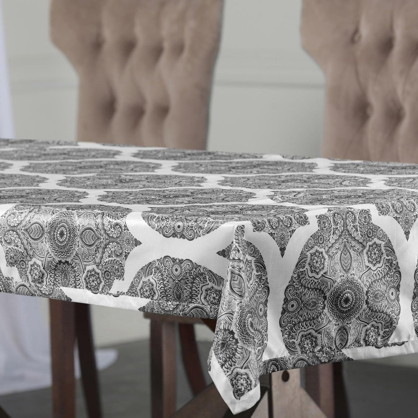 Royal Grey Designer Faux Silk Taffeta Outdoor Table Cloth - HalfPriceDrapes.com