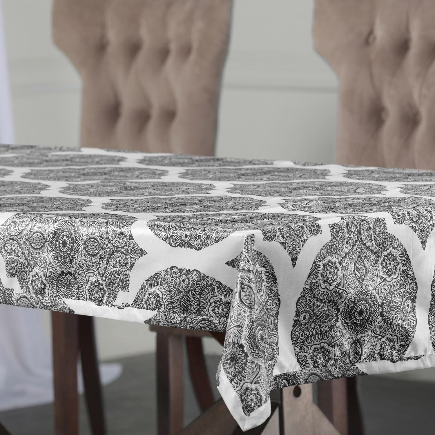 Royal Grey Designer Faux Silk Taffeta Outdoor Table Cloth - HalfPriceDrapes.com