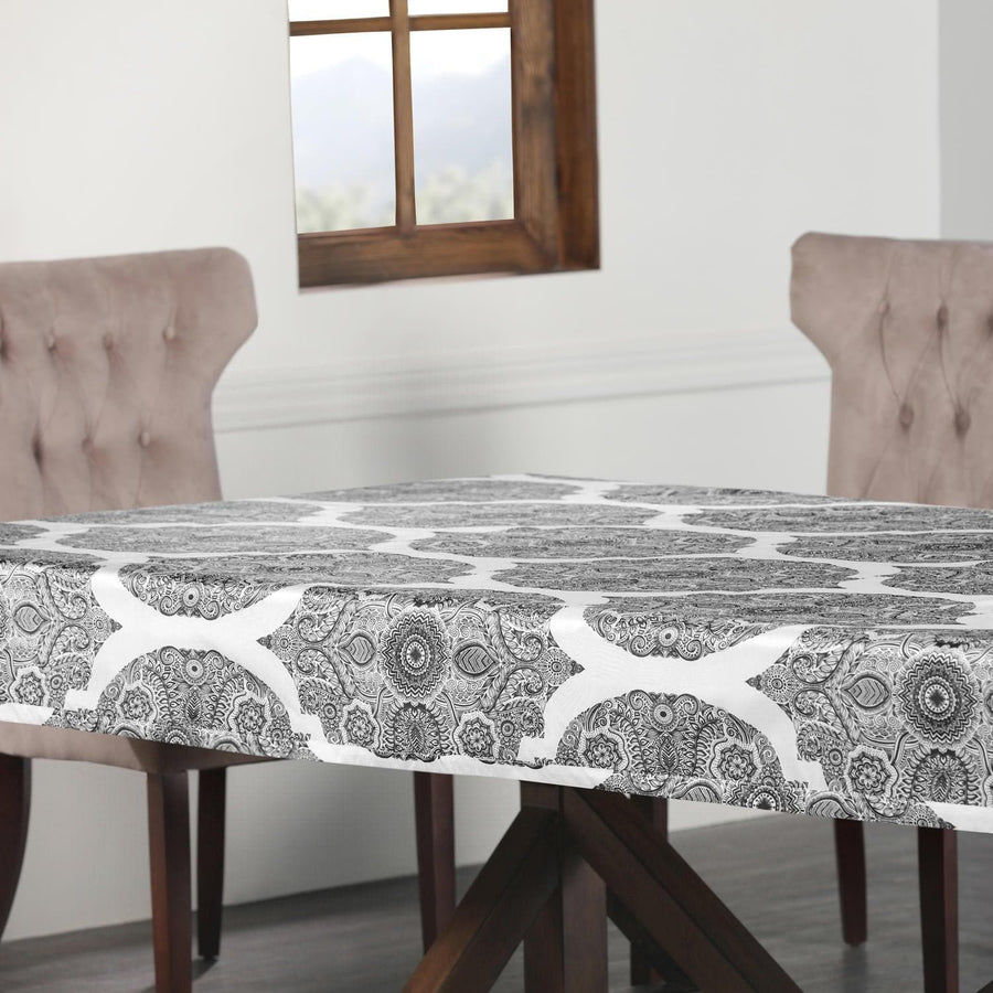 Royal Grey Designer Faux Silk Taffeta Outdoor Table Cloth - HalfPriceDrapes.com