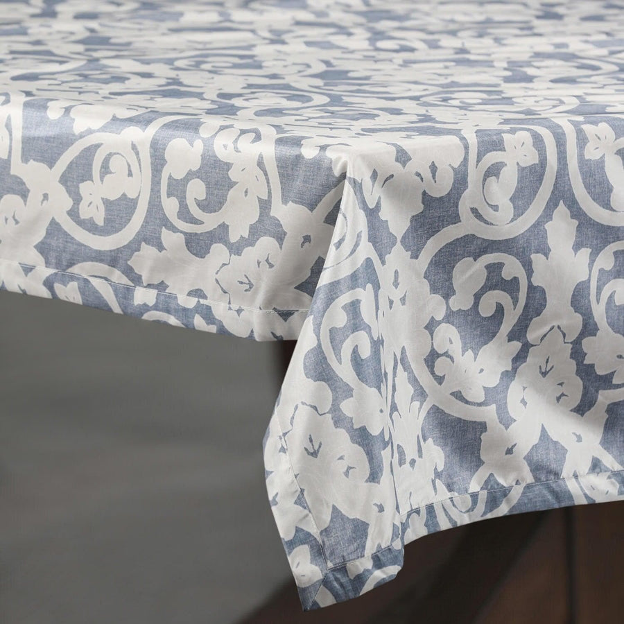 Rococo Blue Designer Faux Silk Taffeta Outdoor Table Cloth - HalfPriceDrapes.com
