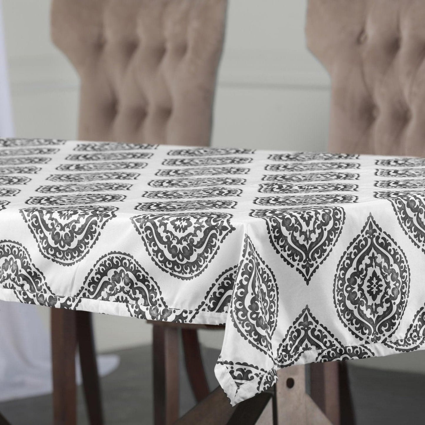 Donegal Grey Designer Faux Silk Taffeta Outdoor Table Cloth - HalfPriceDrapes.com