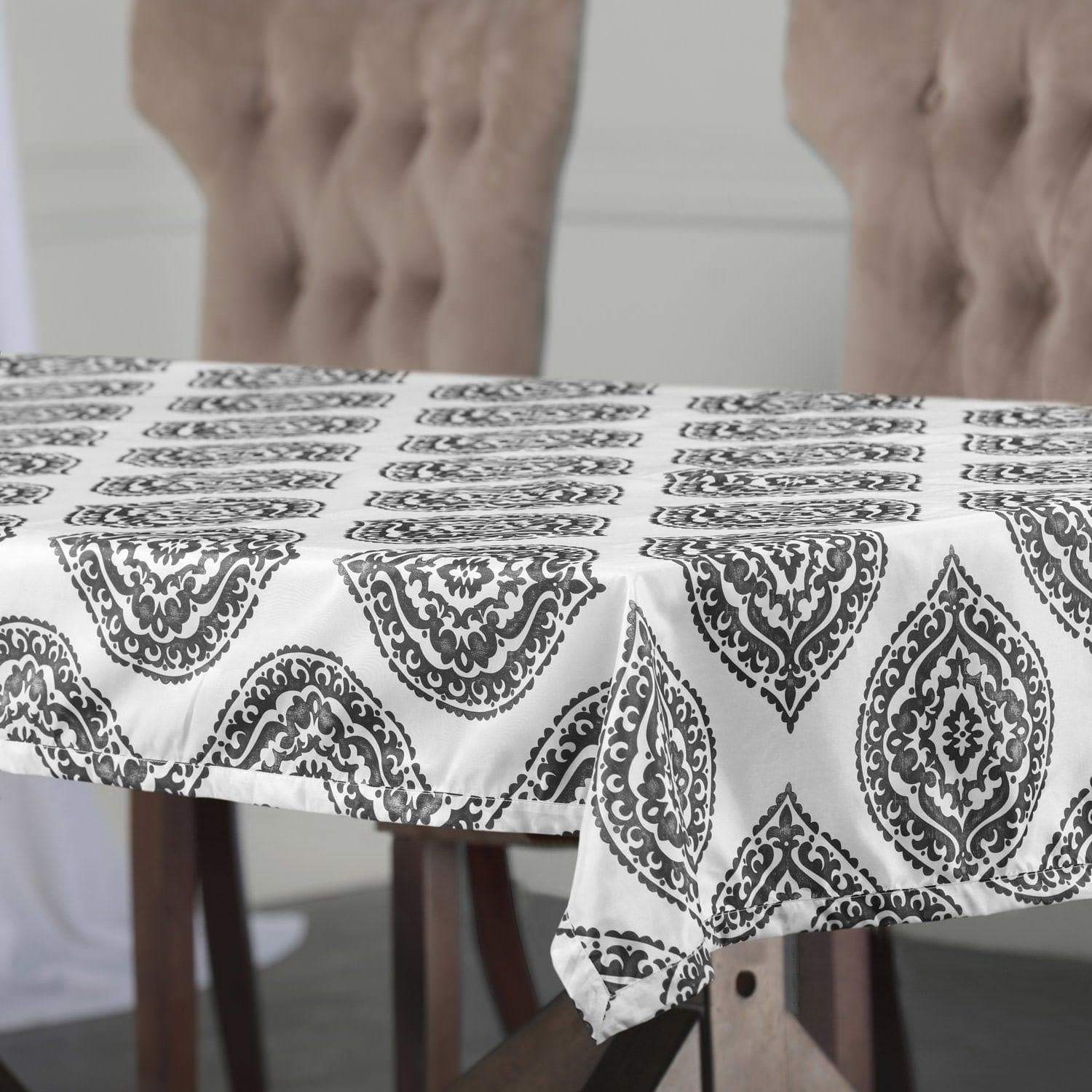 Donegal Grey Designer Faux Silk Taffeta Outdoor Table Cloth - HalfPriceDrapes.com
