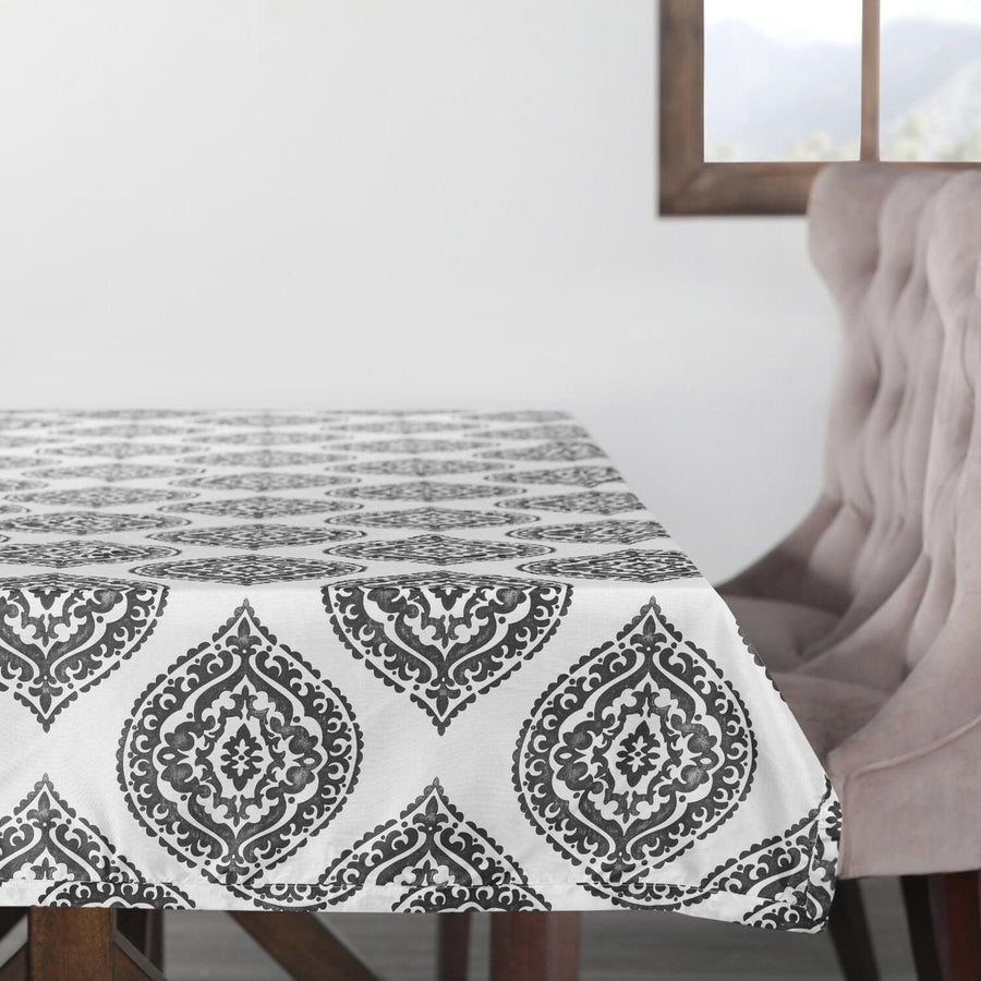 Donegal Grey Designer Faux Silk Taffeta Outdoor Table Cloth - HalfPriceDrapes.com