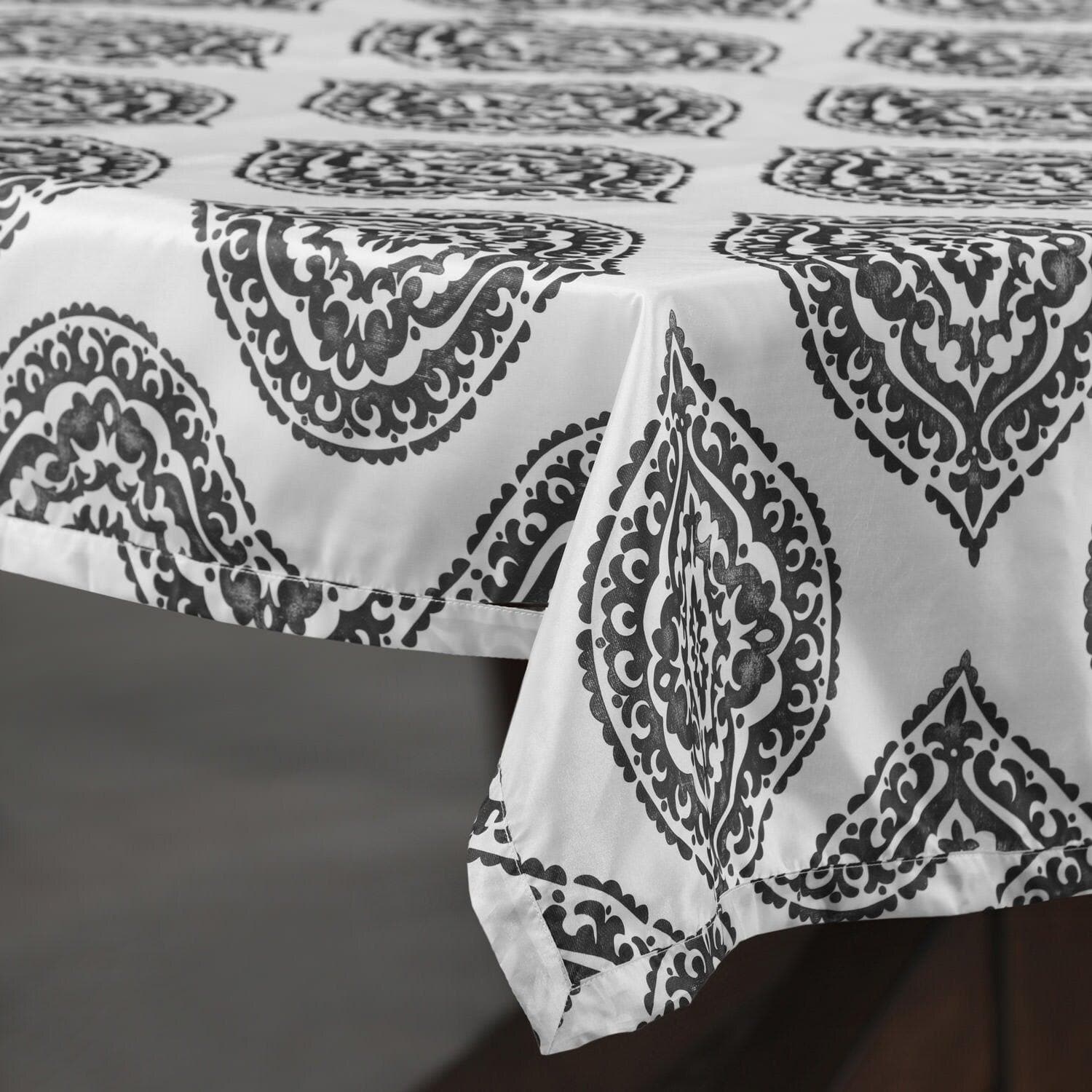 Donegal Grey Designer Faux Silk Taffeta Outdoor Table Cloth - HalfPriceDrapes.com