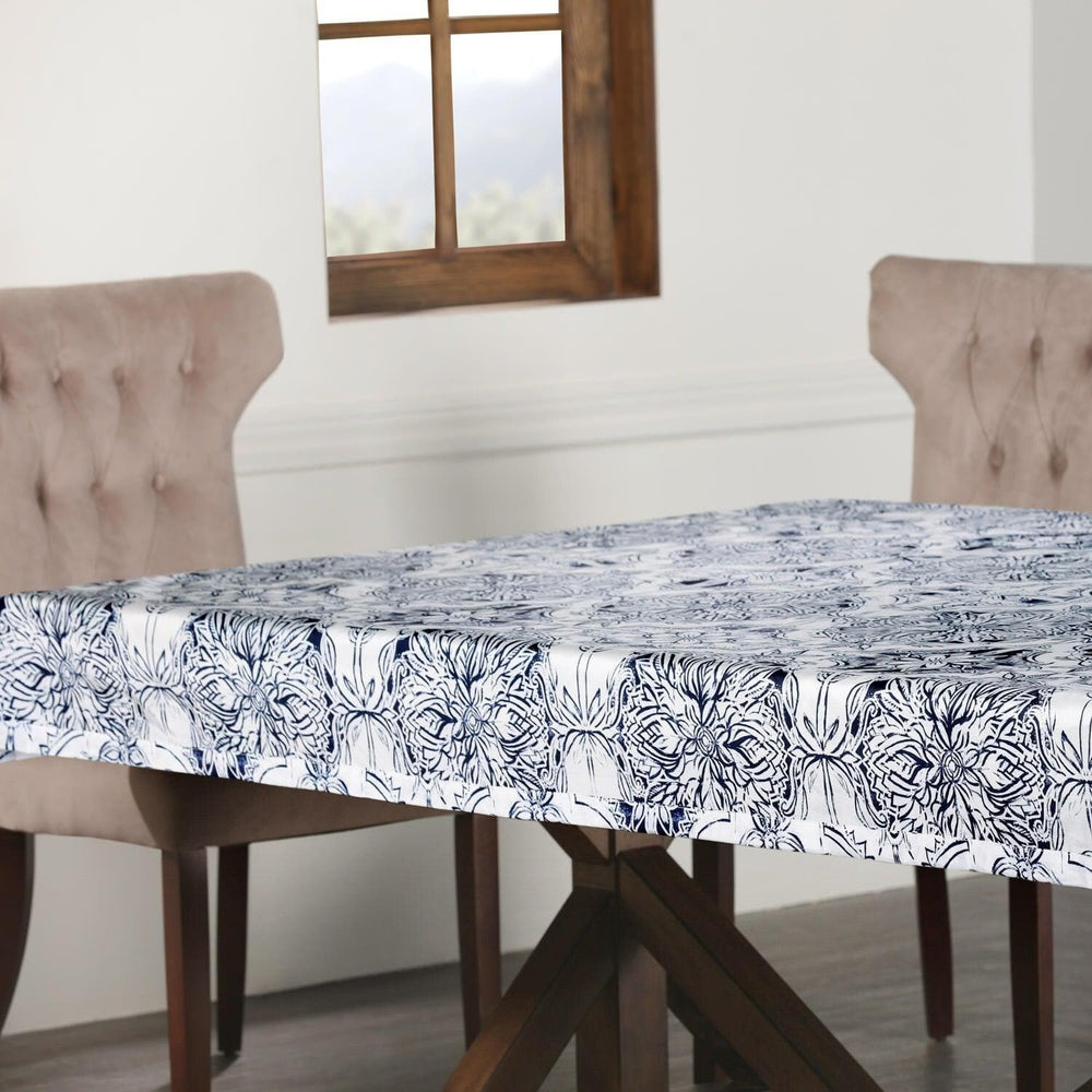 Delft Blue Designer Faux Silk Taffeta Outdoor Table Cloth - HalfPriceDrapes.com