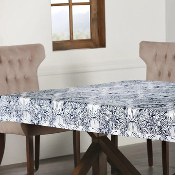 Delft Blue Designer Faux Silk Taffeta Outdoor Table Cloth - HalfPriceDrapes.com