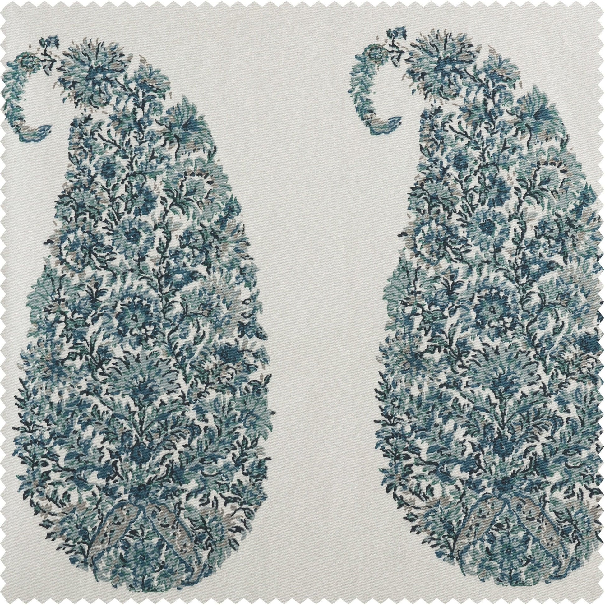 Paisley Park Blue Printed Cotton Custom Curtain - HalfPriceDrapes.com