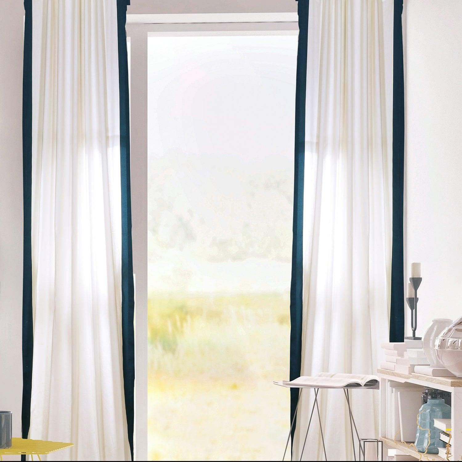 Fresh Popcorn & Polo Navy Vertical Printed Cotton Custom Curtain - HalfPriceDrapes.com