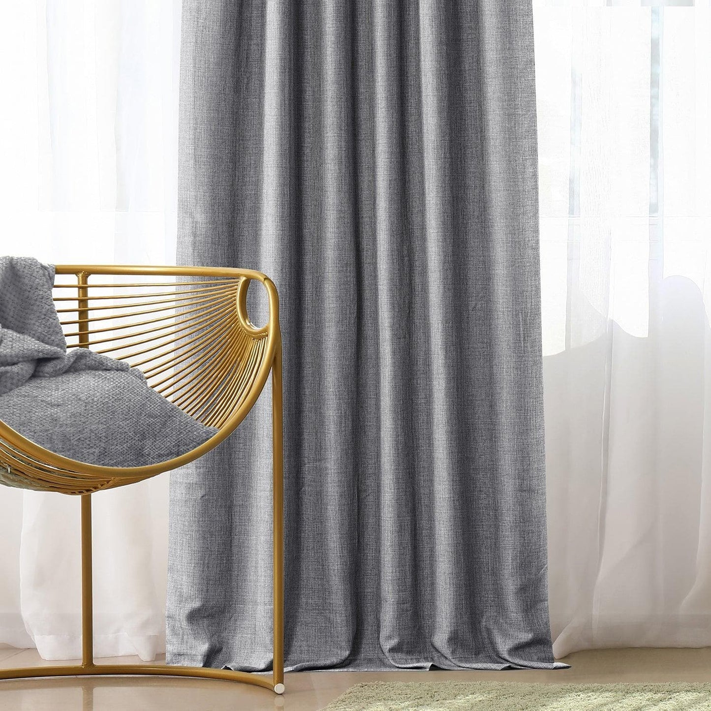 Pebble Grey Textured Italian Faux Linen Custom Curtain - HalfPriceDrapes.com