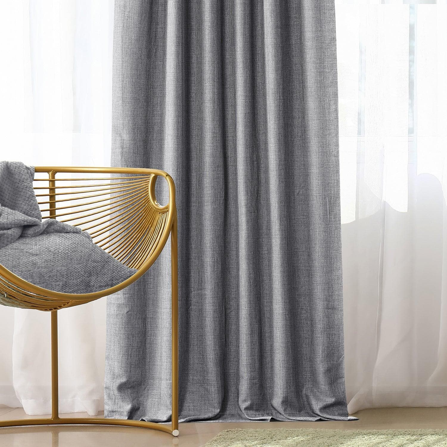 Pebble Grey Textured Italian Faux Linen Custom Curtain - HalfPriceDrapes.com
