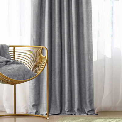 Pebble Grey Textured Italian Faux Linen Custom Curtain