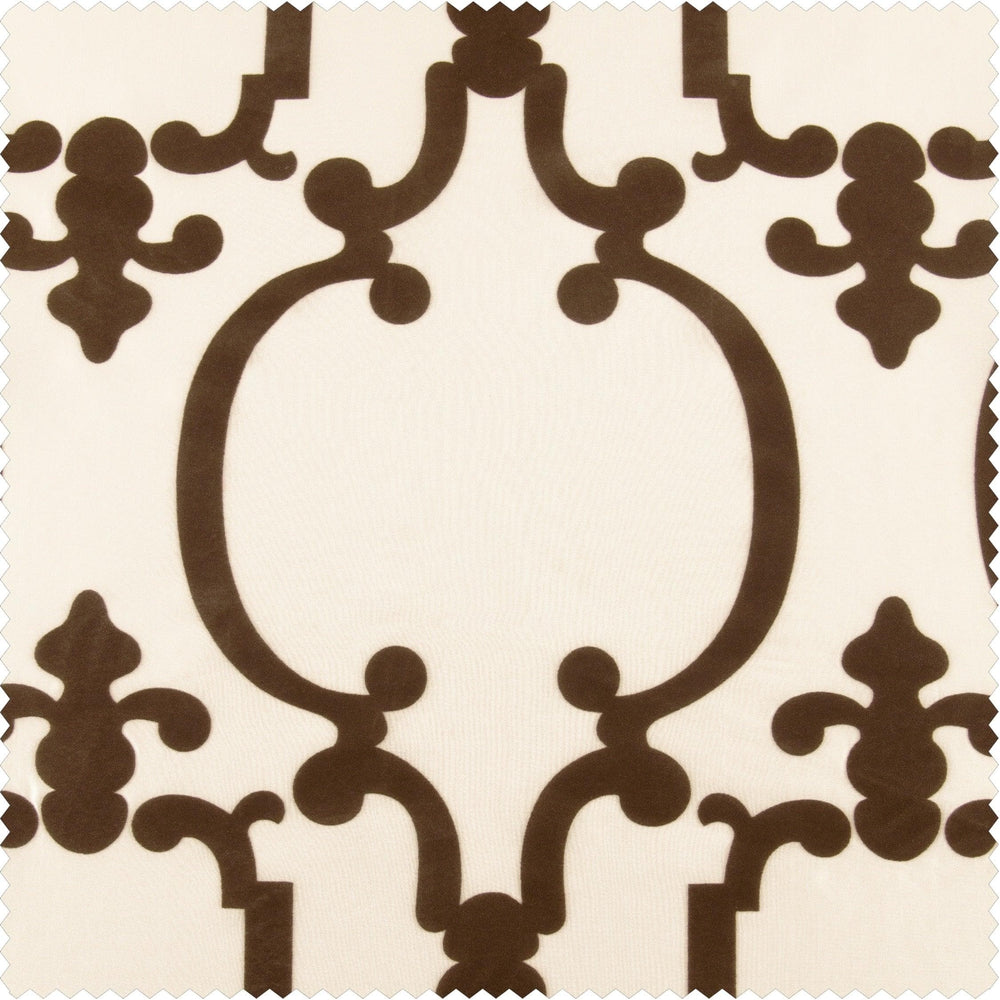 Royal Gate Off White & Brown Designer Flocked Custom Curtain - HalfPriceDrapes.com