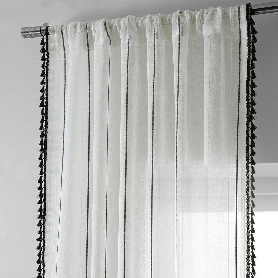 Campane Black Patterned Faux Linen Sheer Curtain
