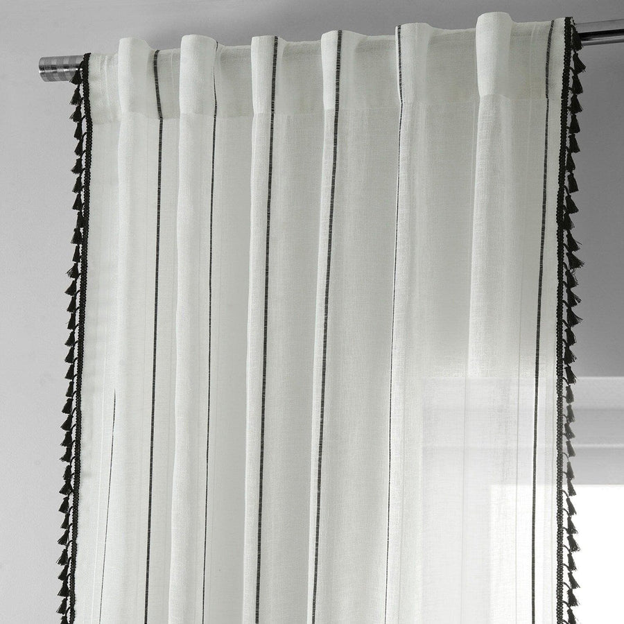 Campane Black Patterned Faux Linen Sheer Curtain