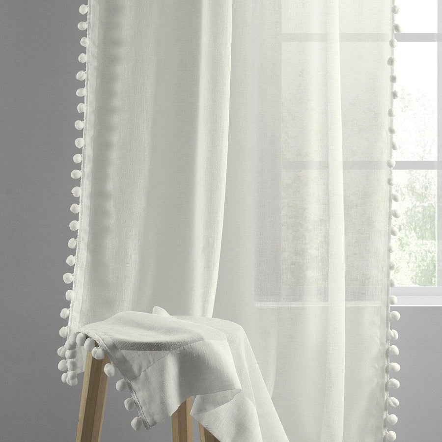 Borla Off White Patterned Faux Linen Sheer Curtain