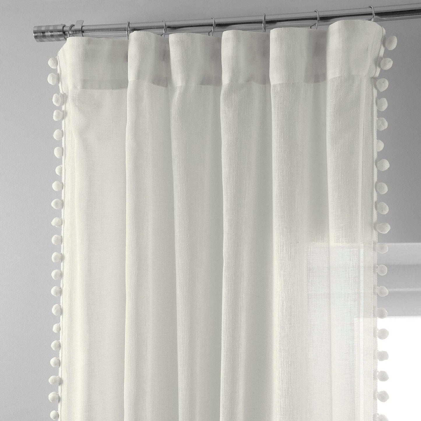 Borla Off White Patterned Faux Linen Sheer Curtain