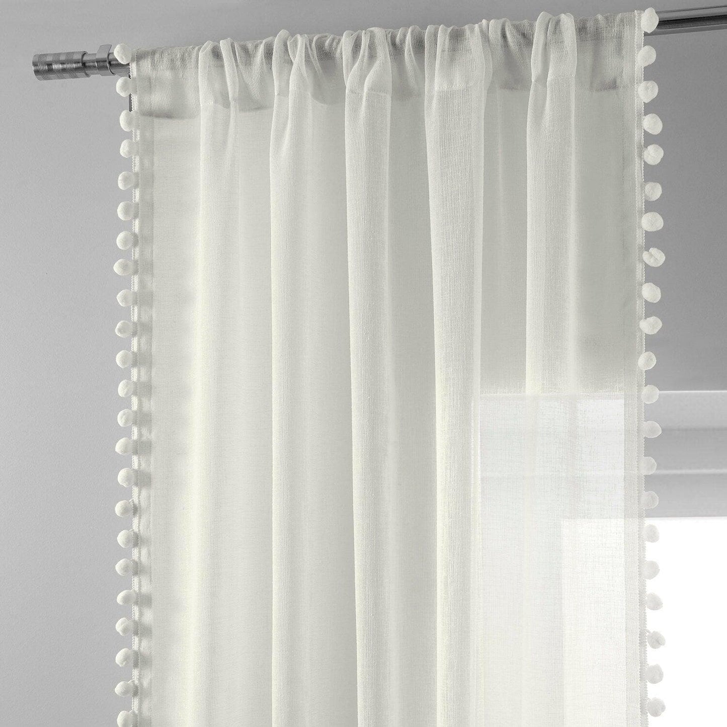 Borla Off White Patterned Faux Linen Sheer Curtain