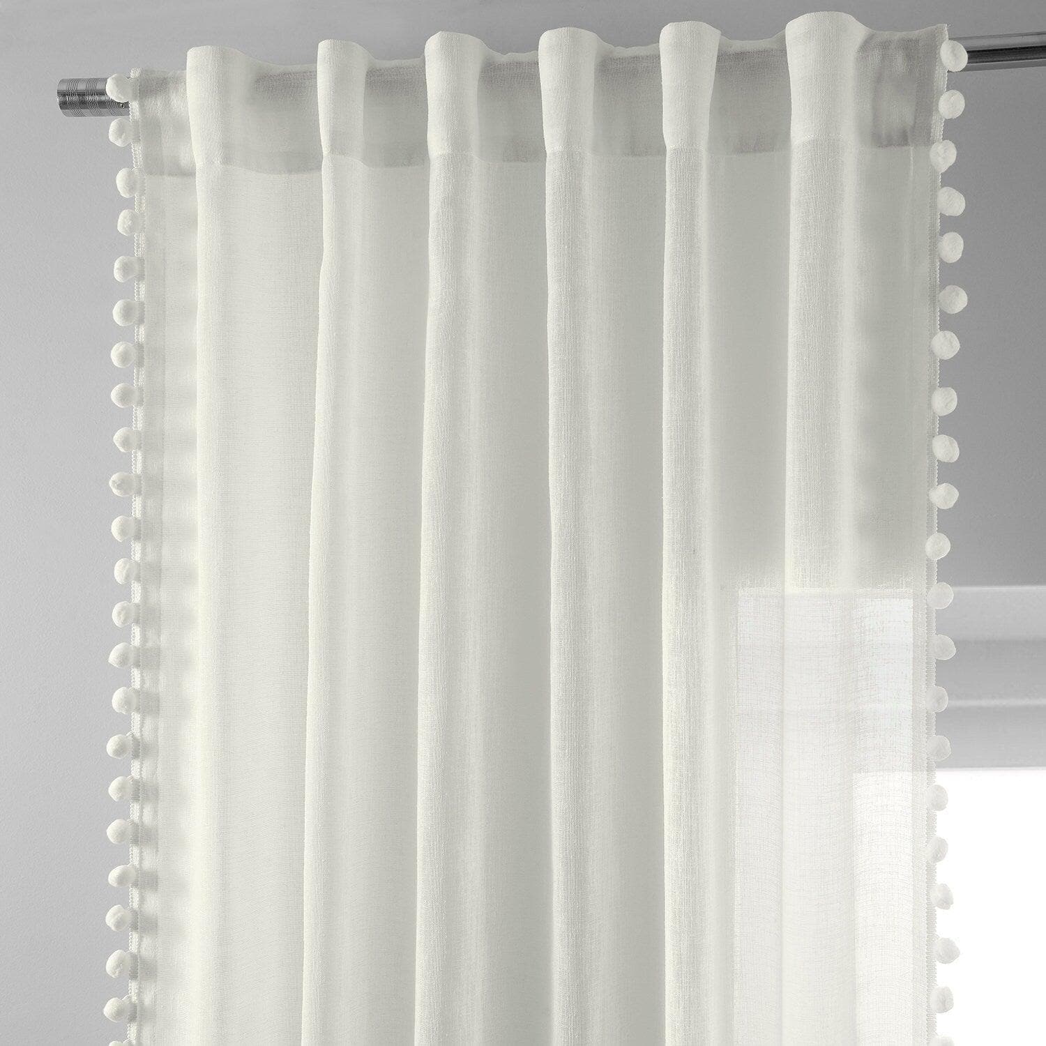 Borla Off White Patterned Faux Linen Sheer Curtain
