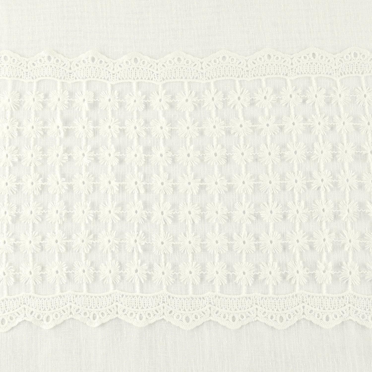 Lacy Daisy Off White Patterned Faux Linen Sheer Sheer Swatch