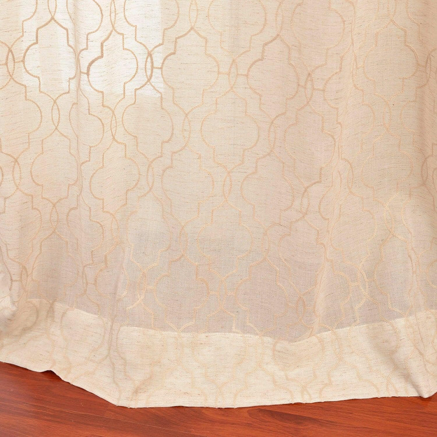 Saidia Natural Embroidered Patterned Faux Linen Sheer Curtain