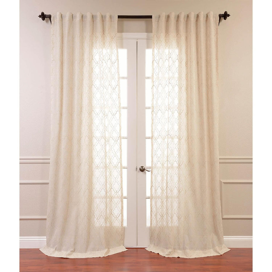 Saidia Natural Embroidered Patterned Faux Linen Sheer Curtain