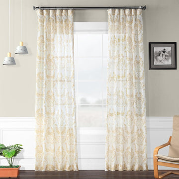 Terrace Gold Damask Printed Sheer Curtain