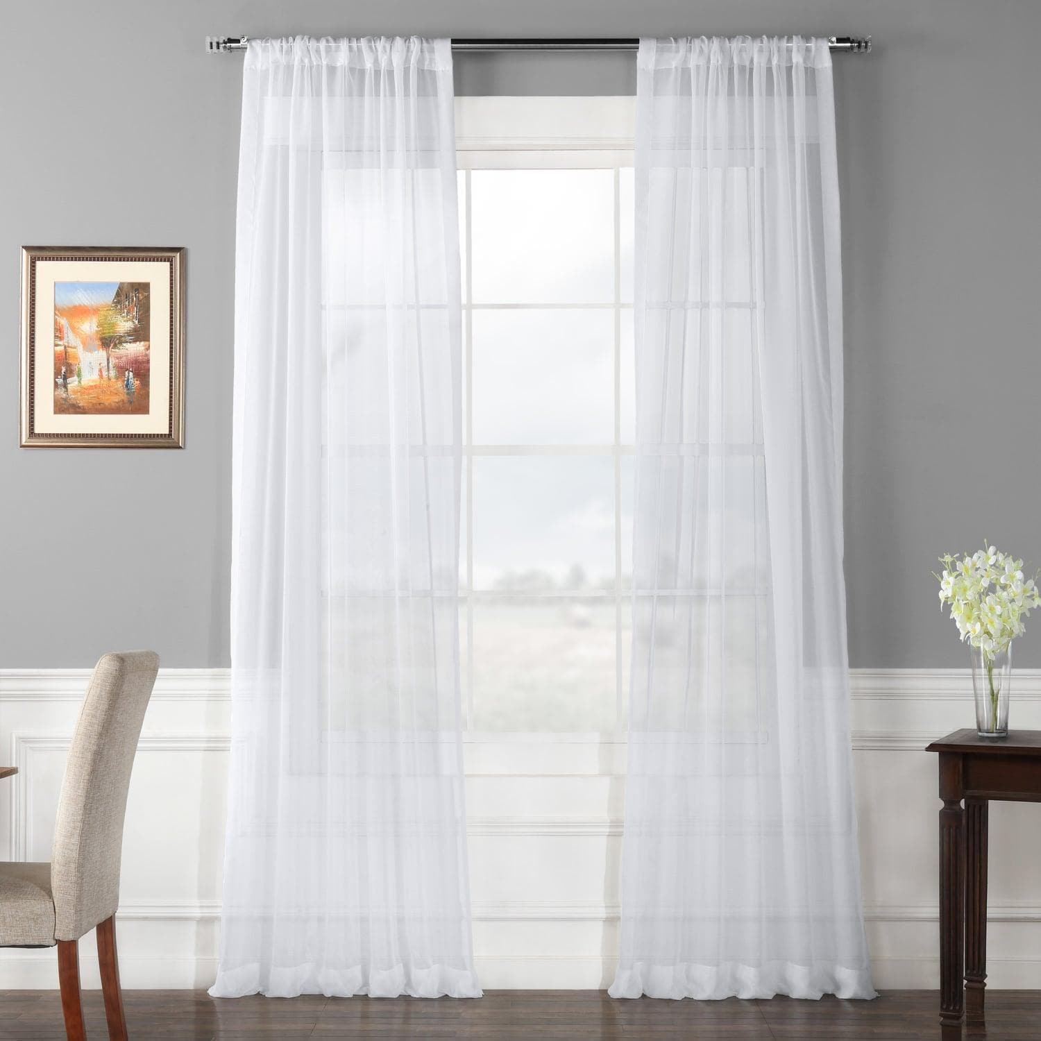 Solid White Sheer Curtain Pair (2 Panels)