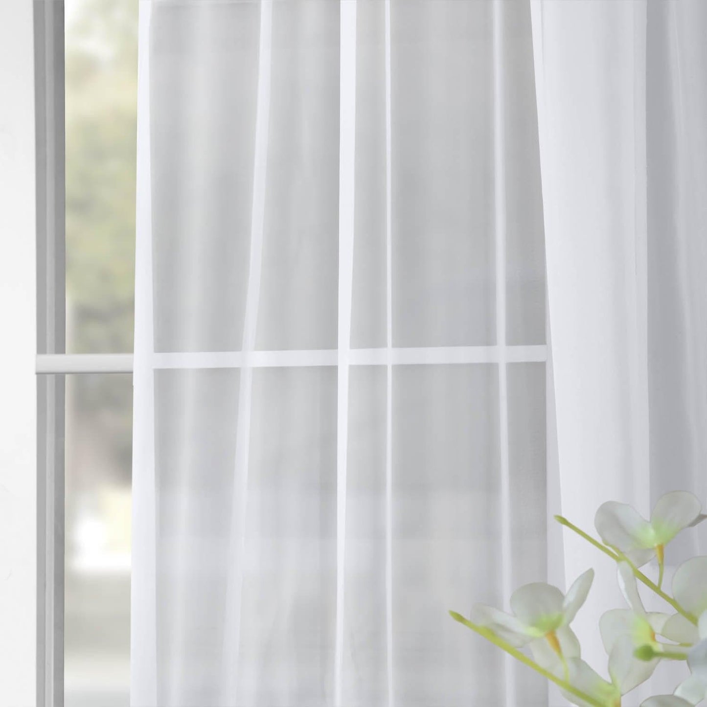 Solid White Sheer Curtain Pair (2 Panels)