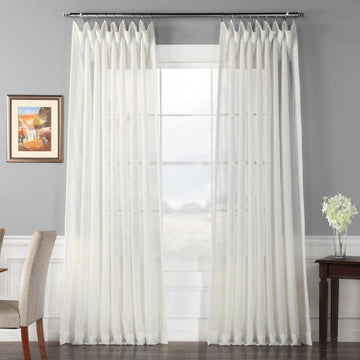 Double Layered Off White Extra Wide Sheer Curtain