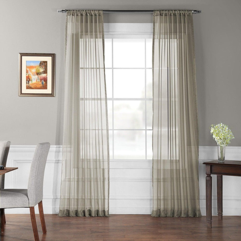 Solid Museum Grey Voile Sheer Curtain Pair (2 Panels) - HalfPriceDrapes.com