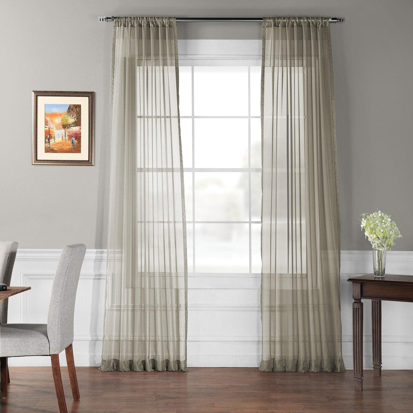 Solid Museum Grey Voile Sheer Curtain Pair (2 Panels) - HalfPriceDrapes.com