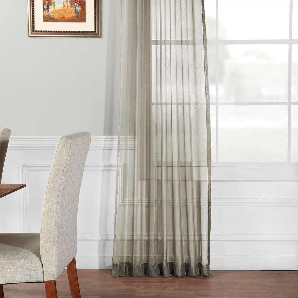 Solid Museum Grey Voile Sheer Curtain Pair (2 Panels) - HalfPriceDrapes.com