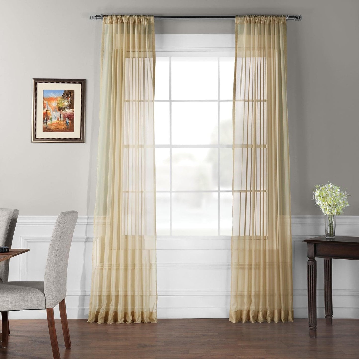 Solid Soft Tan Voile Sheer Curtain Pair (2 Panels) - HalfPriceDrapes.com
