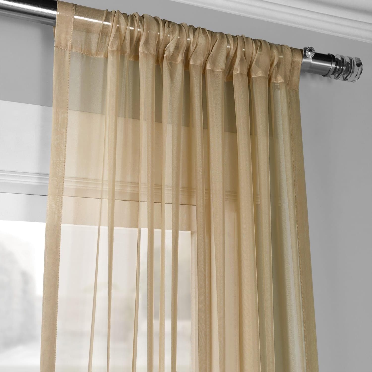 Solid Soft Tan Voile Sheer Curtain Pair (2 Panels) - HalfPriceDrapes.com