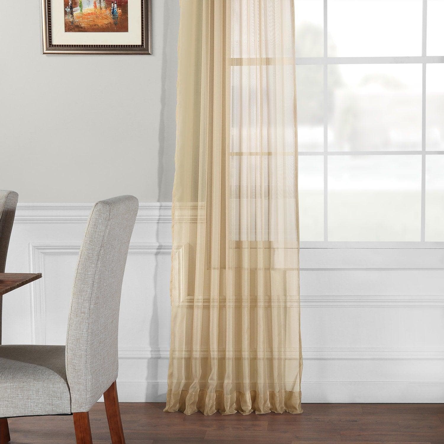 Solid Soft Tan Voile Sheer Curtain Pair (2 Panels) - HalfPriceDrapes.com