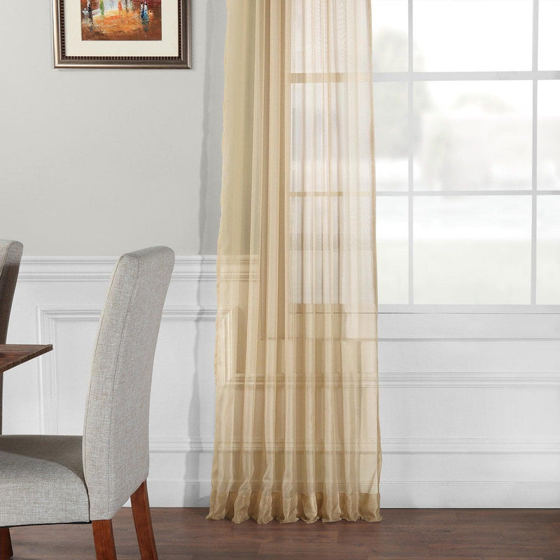 Solid Soft Tan Voile Sheer Curtain Pair (2 Panels) - HalfPriceDrapes.com